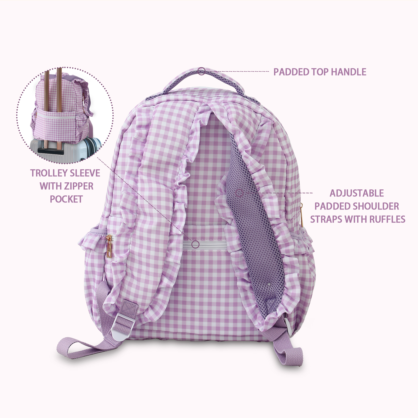 Gingham Ruffle Girls Backpack  - School Backpack Teen avis et prix
