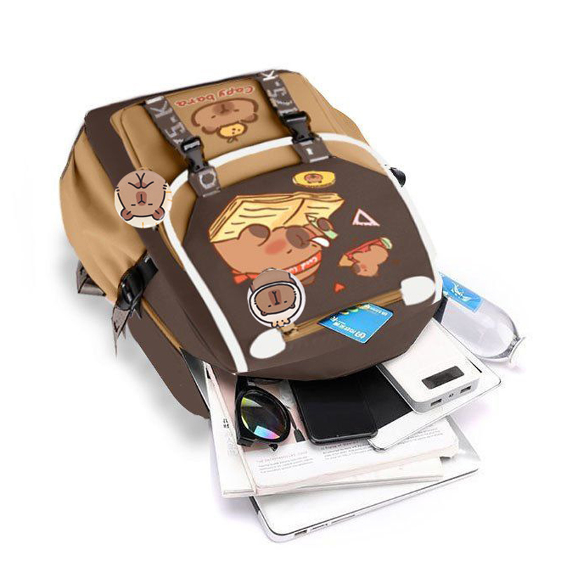 Kawaii Capybara Stylish Khaki  - School Backpack Teen avis et prix