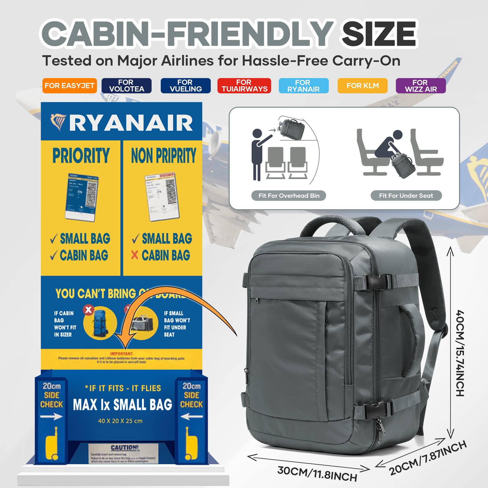Ryanair Cabin Bags 40x30x20 Un - Canvas Backpack Casual avis et prix