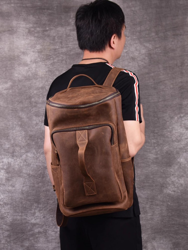 Handmade Mens Large Capacity T - Leather Backpack Vintage avis et prix
